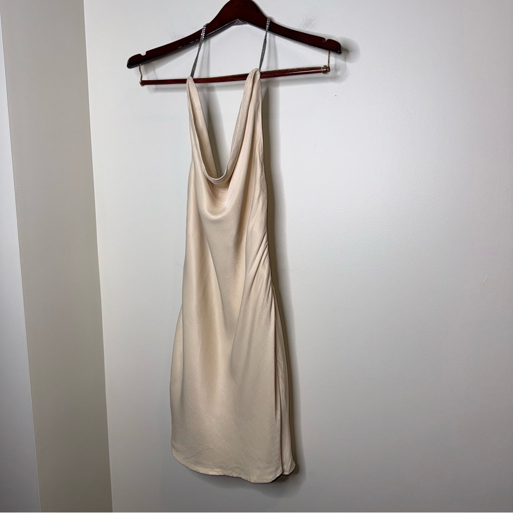 Zara Draped Satin Effect Halter Dress - Picture 4 of 7